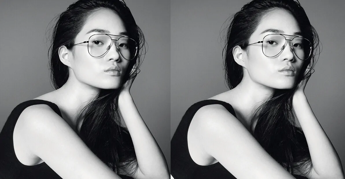 דוגמנית עם משקפי ראייה איב סאן לורן